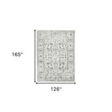 9' x 12' Gray Floral Power Loom Area Rug With Fringe