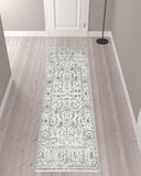 10' Light Gray Floral Power Loom Runner Rug With Fringe