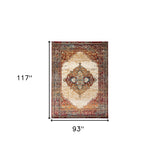5' x 7' Red Medallion Power Loom Area Rug
