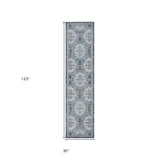 10' Blue Medallion Power Loom Runner Rug