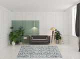 8' x 10' Blue and Ivory Oriental Power Loom Area Rug