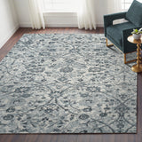 8' x 10' Blue and Ivory Oriental Power Loom Area Rug