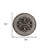 5' x 7' Black Floral Power Loom Area Rug