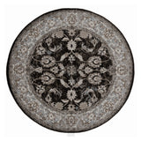 6' Black Round Floral Power Loom Area Rug