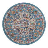 6' Blue Round Medallion Power Loom Area Rug