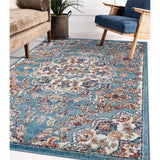 6' Blue Round Medallion Power Loom Area Rug