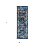 2' x 3' Blue Floral Power Loom Area Rug