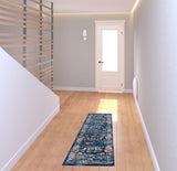 2' X 6' Blue Floral Power Loom Runner Rug