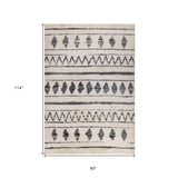 10' Ivory and Black Geometric Shag Runner Rug