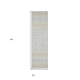 8' Blue Oriental Flatweave Handmade Distressed Runner Rug With Fringe