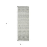 8' Gray Geometric Flatweave Handmade Distressed Runner Rug With Fringe