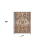 7' Taupe Medallion Power Loom Runner Rug With Fringe
