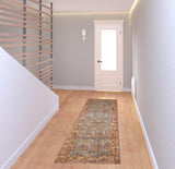 7' Teal Southwestern Power Loom Runner Rug With Fringe