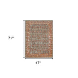 7' Teal Southwestern Power Loom Runner Rug With Fringe