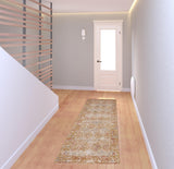 7' Beige Southwestern Power Loom Runner Rug With Fringe