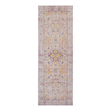 7' Yellow and Ivory Oriental Power Loom Runner Rug With Fringe