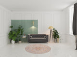 6' Yellow and Ivory Round Oriental Power Loom Distressed Area Rug