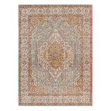 5' x 7' Blue Oriental Power Loom Area Rug With Fringe