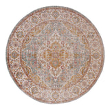 6' Blue and Orange Round Oriental Power Loom Distressed Area Rug