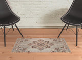 2' x 3' Beige Medallion Power Loom Area Rug With Fringe