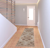 7' Beige Medallion Power Loom Runner Rug With Fringe