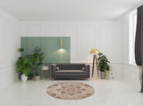 6' Beige Round Medallion Power Loom Area Rug With Fringe