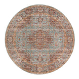 6' Sea Green Round Medallion Power Loom Area Rug With Fringe