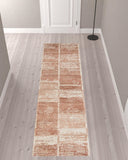 10' Sand Geometric Power Loom Runner Rug With Fringe