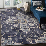 5' x 8' Purple and Ivory Medallion Power Loom Area Rug