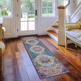 6' Blue and Orange Medallion Power Loom Runner Rug