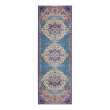 7' Blue and Orange Medallion Power Loom Runner Rug