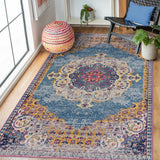 6' Blue and Orange Round Medallion Power Loom Area Rug