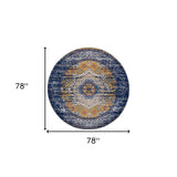 5' x 8' Blue and Orange Medallion Power Loom Area Rug