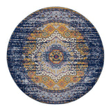 6' Blue and Orange Round Medallion Power Loom Area Rug
