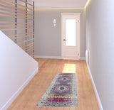 6' Pink and Ivory Medallion Power Loom Runner Rug