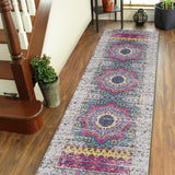 6' Pink and Ivory Medallion Power Loom Runner Rug