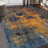 8' x 10' Blue and Orange Abstract Power Loom Area Rug