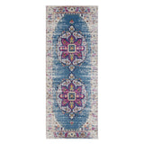 6' Blue and Pink Medallion Power Loom Runner Rug