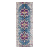 7' Blue and Pink Medallion Power Loom Runner Rug
