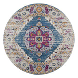 6' Blue and Pink Round Medallion Power Loom Area Rug