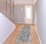 8' Gray and Ivory Oriental Power Loom Runner Rug