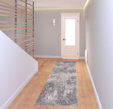 8' Gray and Ivory Abstract Power Loom Runner Rug