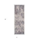 8' Gray and Ivory Abstract Power Loom Runner Rug