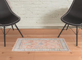 2' x 3' Blue and Pink Oriental Power Loom Distressed Area Rug