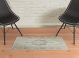 2' x 3' Green and Brown Medallion Power Loom Distressed Area Rug