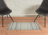 2' x 3' Blue and Brown Geometric Flatweave Handmade Distressed Area Rug with Fringe