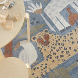 5' x 7' Ivory Blue and Gray Animal Print Washable Area Rug