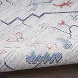 8' Ivory and Blue Oriental Power Loom Washable Runner Rug