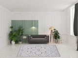 8' x 10' Ivory and Blue Oriental Power Loom Washable Area Rug