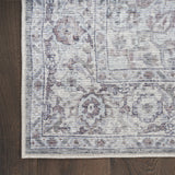 10' Gray and Ivory Floral Power Loom Distressed Washable Runner Rug